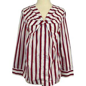 MSGM Women's EUR 40 Blouse Red White Striped Long Sleeve V Neck Zip Back Cotton